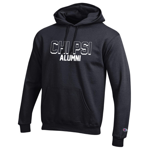  Champion Black Fleece Hoodie - Chi Psi Alumni Block with Outline