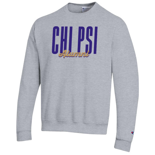  Champion Heather Grey Fleece Crew - Chi Psi Tall Alumni Script