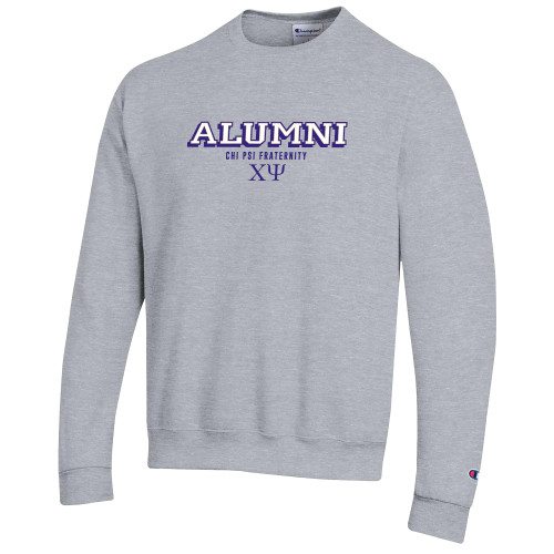  Champion Heather Grey Fleece Crew - Alumni Collegiate Text Chi Psi Fraternity Greek Letters