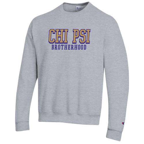  Champion Heather Grey Fleece Crew - Chi Psi Brotherhood Collegiate