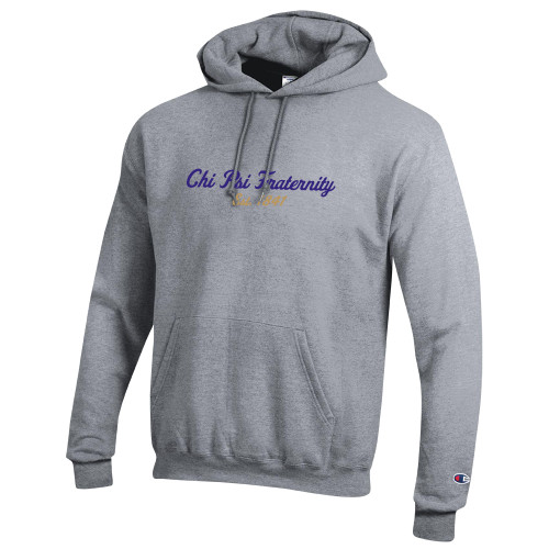  Champion Heather Grey Fleece Hoodie - Chi Psi Fraternity Est  1841 Script