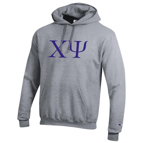  Champion Heather Grey Fleece Hoodie - Chi Psi Greek Letters