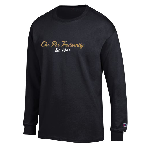  Champion Black Long Sleeve T Shirt - Chi Psi Fraternity Est  1841 Script