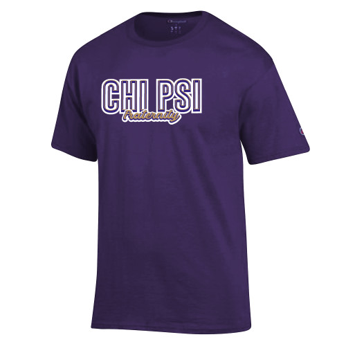  Champion Purple T Shirt - Chi Psi Fraternity Shadow Text