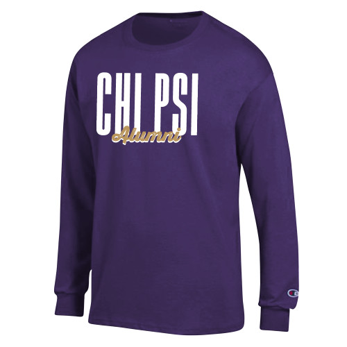  Champion Purple Long Sleeve T Shirt - Chi Psi Tall Text Alumni Script Design