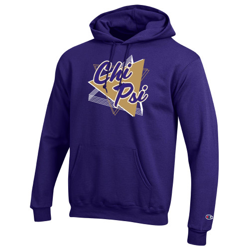  Champion Purple Fleece Hoodie - Chi Psi Geometric Design
