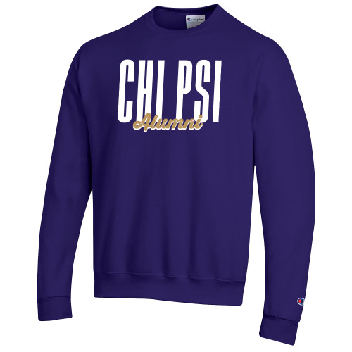  Champion Purple Fleece Crew - Chi Psi Tall Text Alumni Script Design