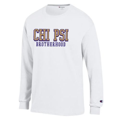  Champion White Long Sleeve T Shirt - Chi Psi Brotherhood Collegiate
