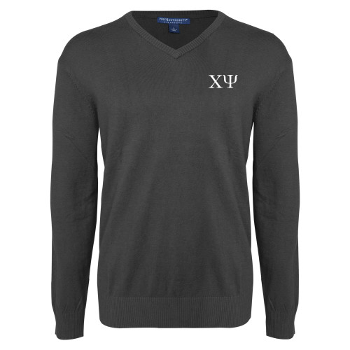  Charcoal Heather VNeck Sweater - Chi Psi Greek Letters