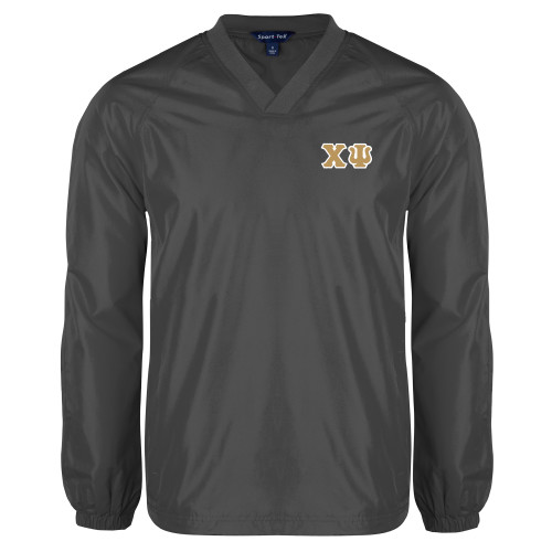  Charcoal V Neck Raglan Windshirt - Chi Psi Greek Letters with outline