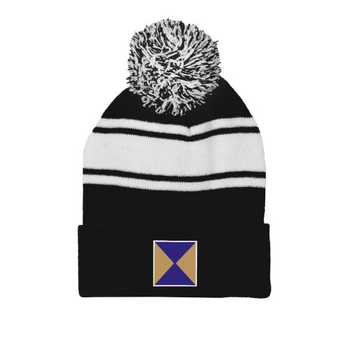  Black/White Two Tone Knit Pom Beanie w/Cuff - Chi Psi Hourglass