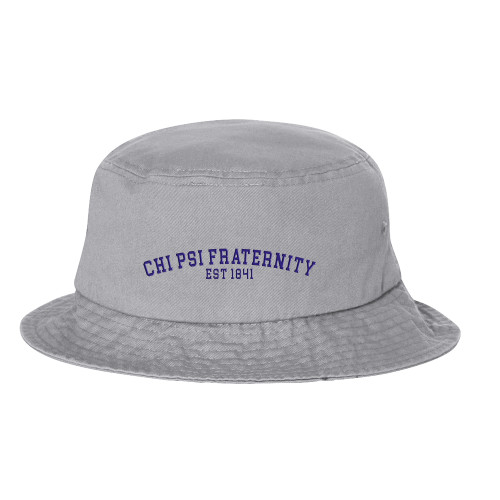  Sportsman Grey Bucket Hat - Chi Psi Fraternity Arched Est 1841