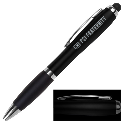  LIGHT UP LOGO Black Stylus Pen - Chi Psi Fraternity Flat Engraved