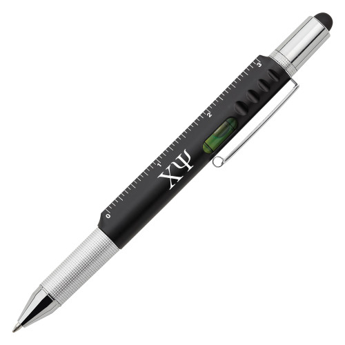  6 in 1 Black Ballpoint Pen - Chi Psi Greek Letters