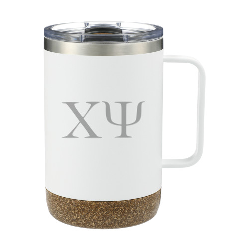  Valhalla Vacuum Insulated Camp White Mug 14oz - Chi Psi Greek Letters Engraved