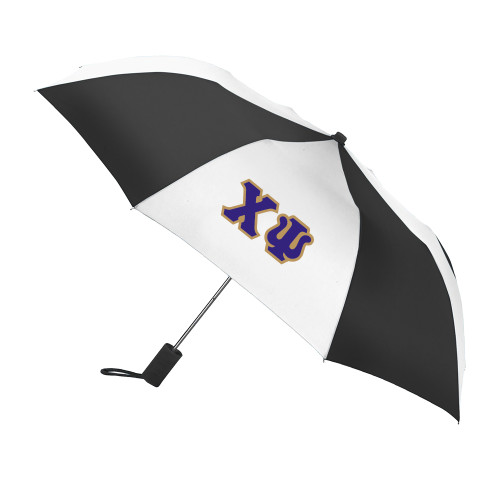  42 Inch Slim Stick Black/White Umbrella - Chi Psi Greek Letters