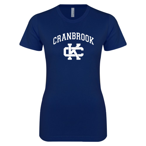  Next Level Womens Navy Boyfriend Tee - Cranbrook Arched over Spirit Mark