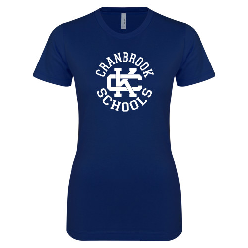  Next Level Womens Navy Boyfriend Tee - Cranbrook Schools encircled Spirit Mark