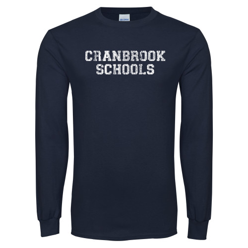  Navy Long Sleeve T-Shirt - Cranbrook Schools Distressed
