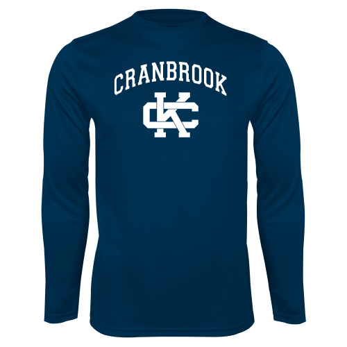  Navy Performance Long Sleeve Shirt - Cranbrook Arched over Spirit Mark