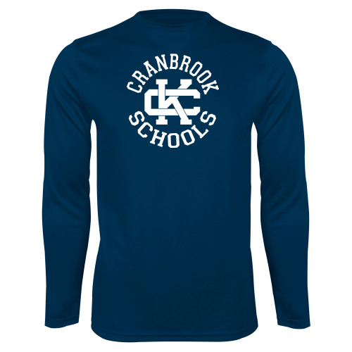  Navy Performance Long Sleeve Shirt - Cranbrook Schools encircled Spirit Mark