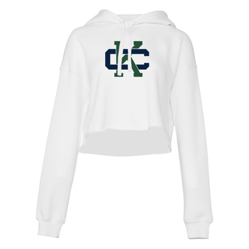  Bella + Canvas Womens White Cropped Fleece Hood - Primary Logo CK