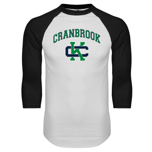  White/Black Raglan Baseball T Shirt - Cranbrook Arched over Spirit Mark