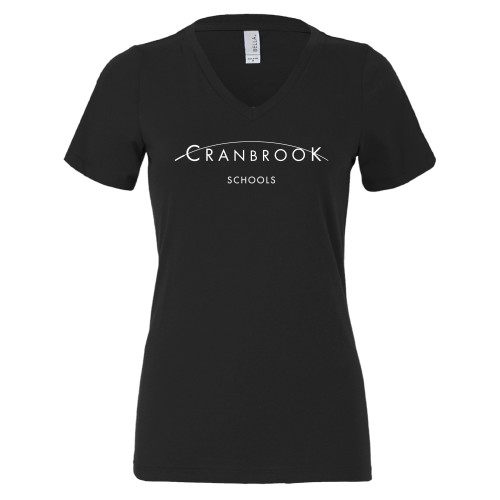  Bella + Canvas Womens Black V Neck Cotton T Shirt - Cranbrook Schools Signature