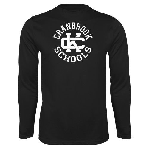  Black Performance Long Sleeve Shirt - Cranbrook Schools encircled Spirit Mark