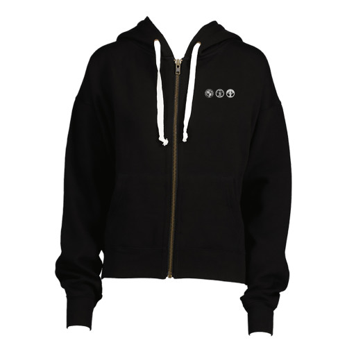  ENZA Womens Black Boxy Full Zip Hood - Cranbrook School Crests