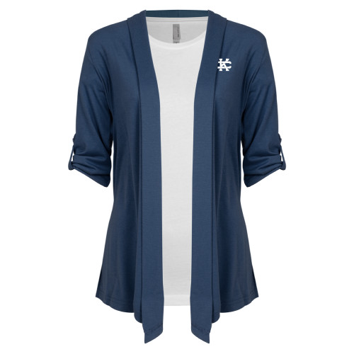  Womens Navy Drape Front Cardigan Sweater  - Primary Logo CK