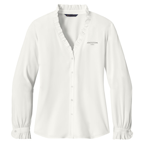  Brooks Brothers Womens Off White Long Sleeve Ruffle Collar Blouse - Cranbrook Schools Signature