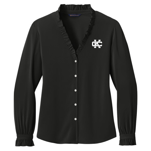  Brooks Brothers Womens Black Long Sleeve Ruffle Collar Blouse - Primary Logo CK