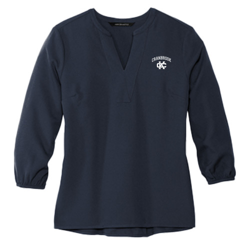  Mercer + Mettle Womens Navy 3/4 Sleeve Crepe Blouse - Cranbrook CK
