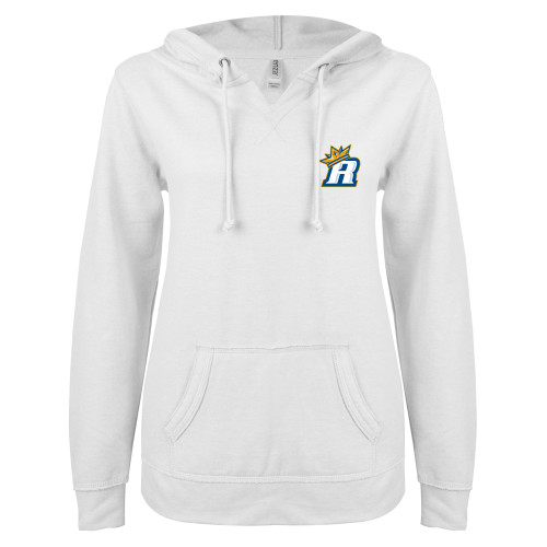  ENZA Womens White V Notch Raw Edge Fleece Hoodie - R Royals