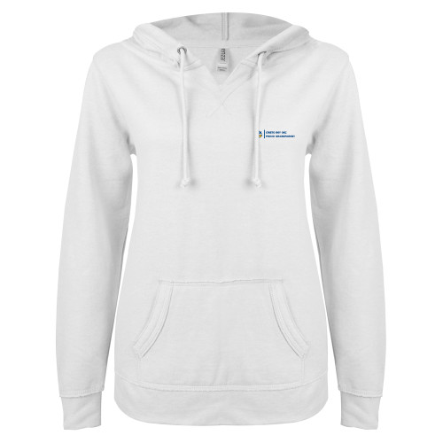  ENZA Womens White V Notch Raw Edge Fleece Hoodie - Cristo Rey OKC Proud Grandparent