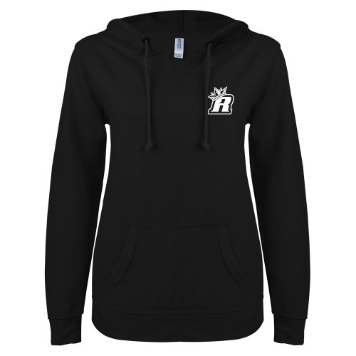  ENZA Womens Black V Notch Raw Edge Fleece Hoodie - R Royals