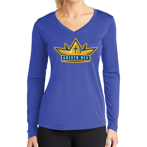  Womens Royal Performance Long Sleeve V Neck Shirt - Cristo Rey Crown