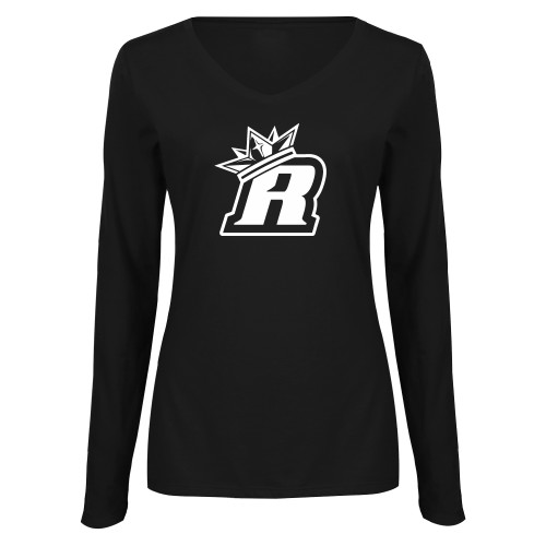  Womens Black Long Sleeve V Neck Tee  - R Royals