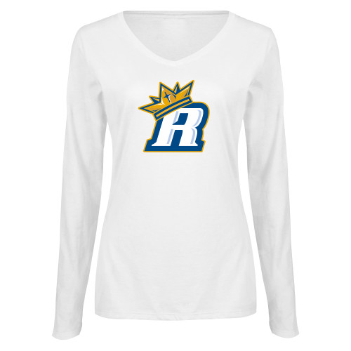  Womens White Long Sleeve V Neck Tee - R Royals