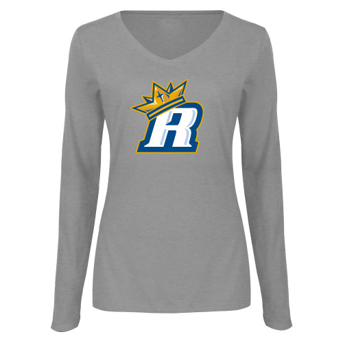  Womens Grey Long Sleeve V Neck Tee  - R Royals