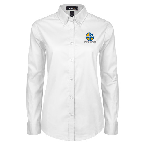  Womens White Twill Button Down Long Sleeve - Cristo Rey OKC