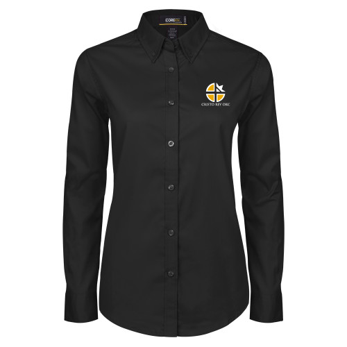 Womens Black Twill Button Down Long Sleeve  - Cristo Rey OKC