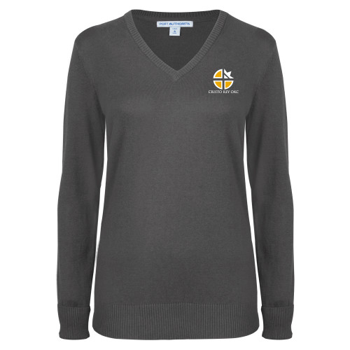  Womens Charcoal Heather VNeck Sweater - Cristo Rey OKC