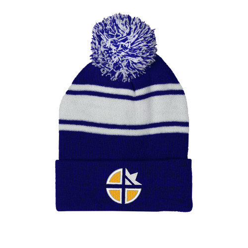  Royal/White Two Tone Knit Pom Beanie w/Cuff - Cristo Rey OKC