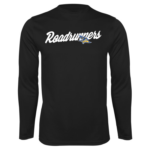  Black Performance Long Sleeve Shirt - Mascot Roadrunners Script Wordmark