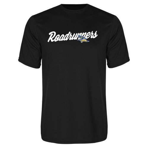  Black Performance Tee - Mascot Roadrunners Script Wordmark