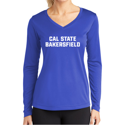  Womens Royal Performance Long Sleeve V Neck Shirt - Cal State Bakersfield Wormark