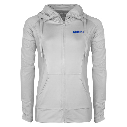  Womens White Sport Wick Stretch Full Zip Jacket - Bakersfield Wordmark