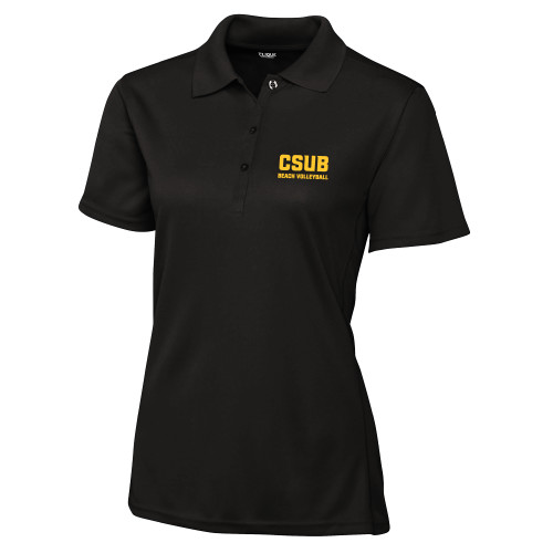  C&B Womens Black Clique Ice Pique Polo - Beach Volleyball Block Wordmark